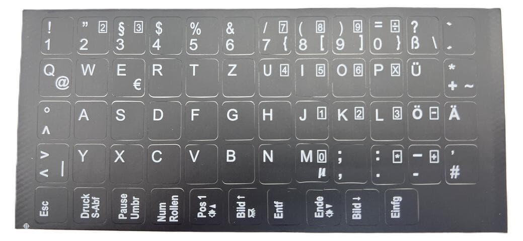 T-ProTek Duitse toetsenbordstickers - Zwart, glanzend, 58 toetsen, 1,1 x 1,3 cm, zelfklevend, compatibel voor Toshiba laptops en notebooks
