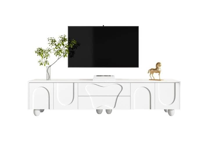 Meuble TV - TRUXEN8 - 180 cm - Blanc - Pieds en bois - Rangement flexible