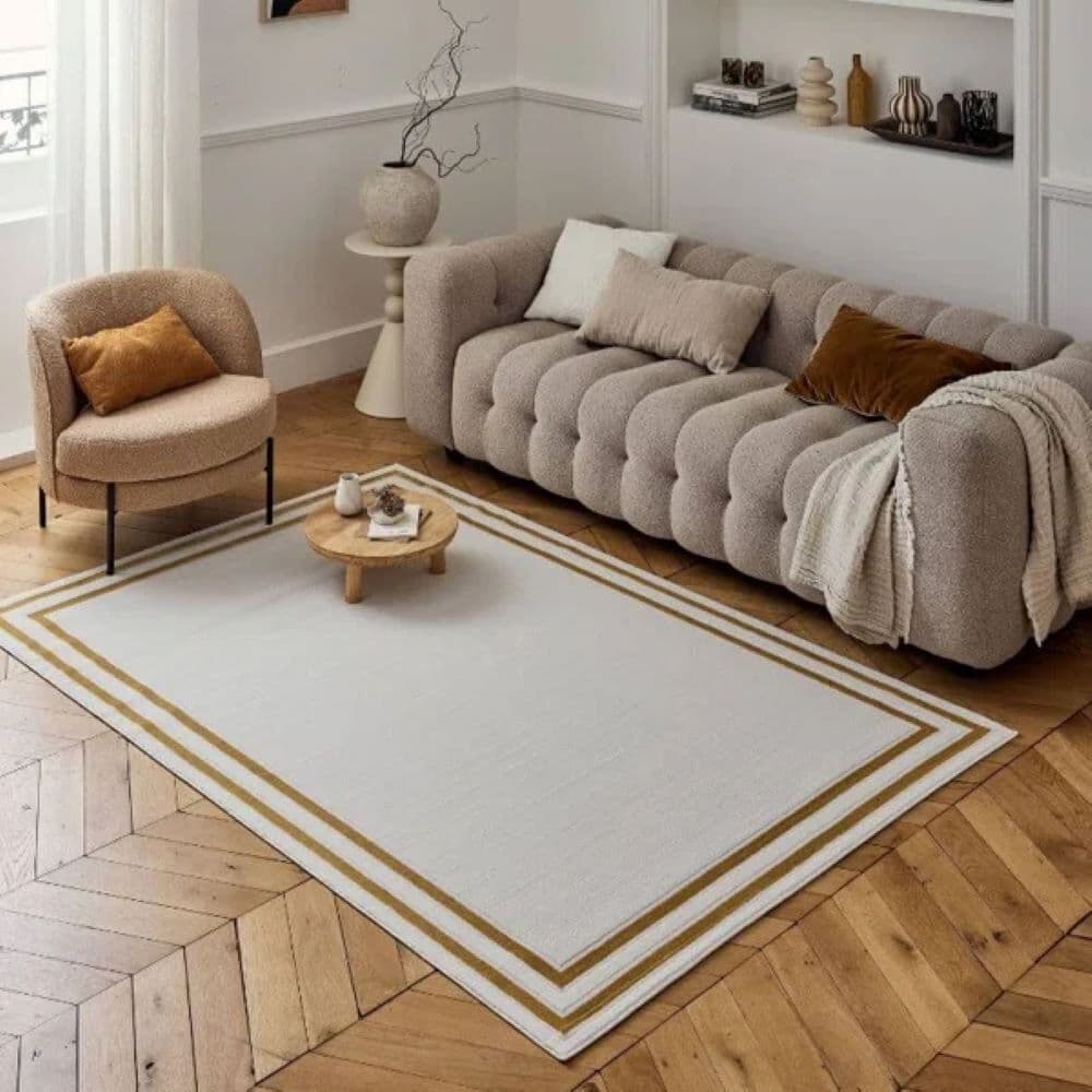 THE RUGS Carmel Modern Bordered Cream/Gold Area Rug Cream/Gold Rectangle 120 x 170 cm