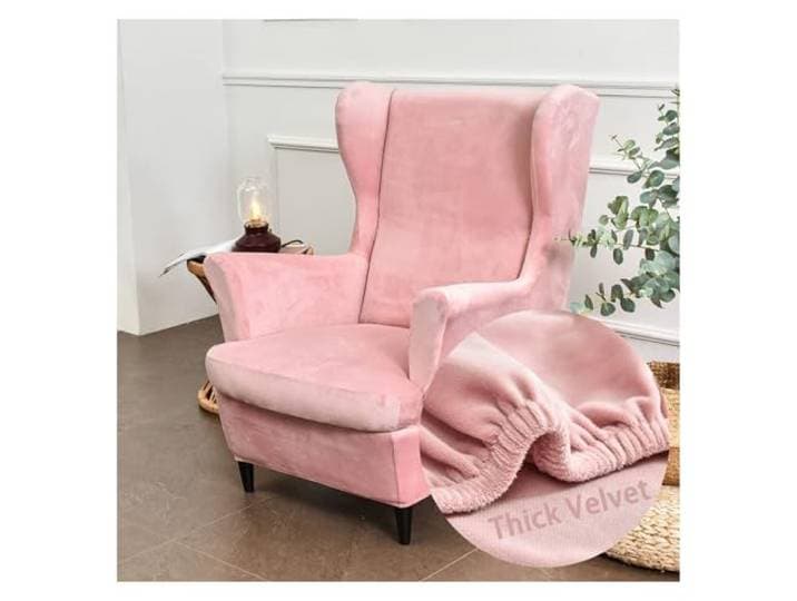 Wingback-stoelhoezen 2-delige stretch-vleugelstoelhoes Mode effen kleur fluwelen Strandmon bankhoes meubelbeschermer for fauteuil stoelen woonkamer slaapkamer(Pink)