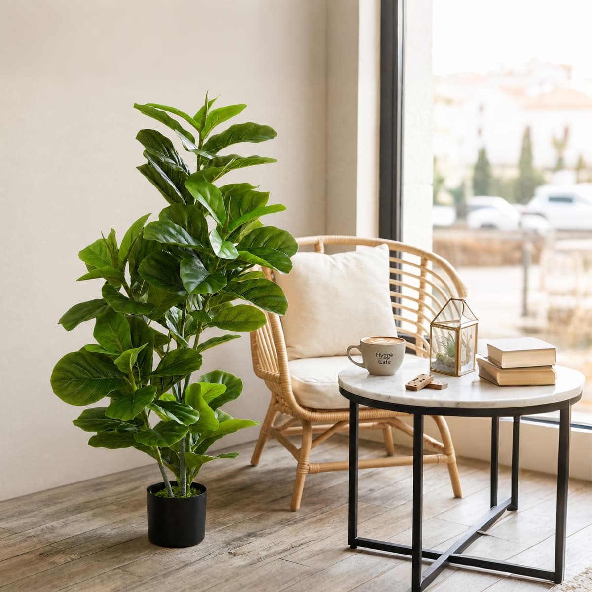 Homcom Pianta Artificiale di Ficus con 90 Foglie in PEVA, Vaso in PP, Decorazione per Soggiorno, 15x15x110 cm, Verde   Aosom Italy