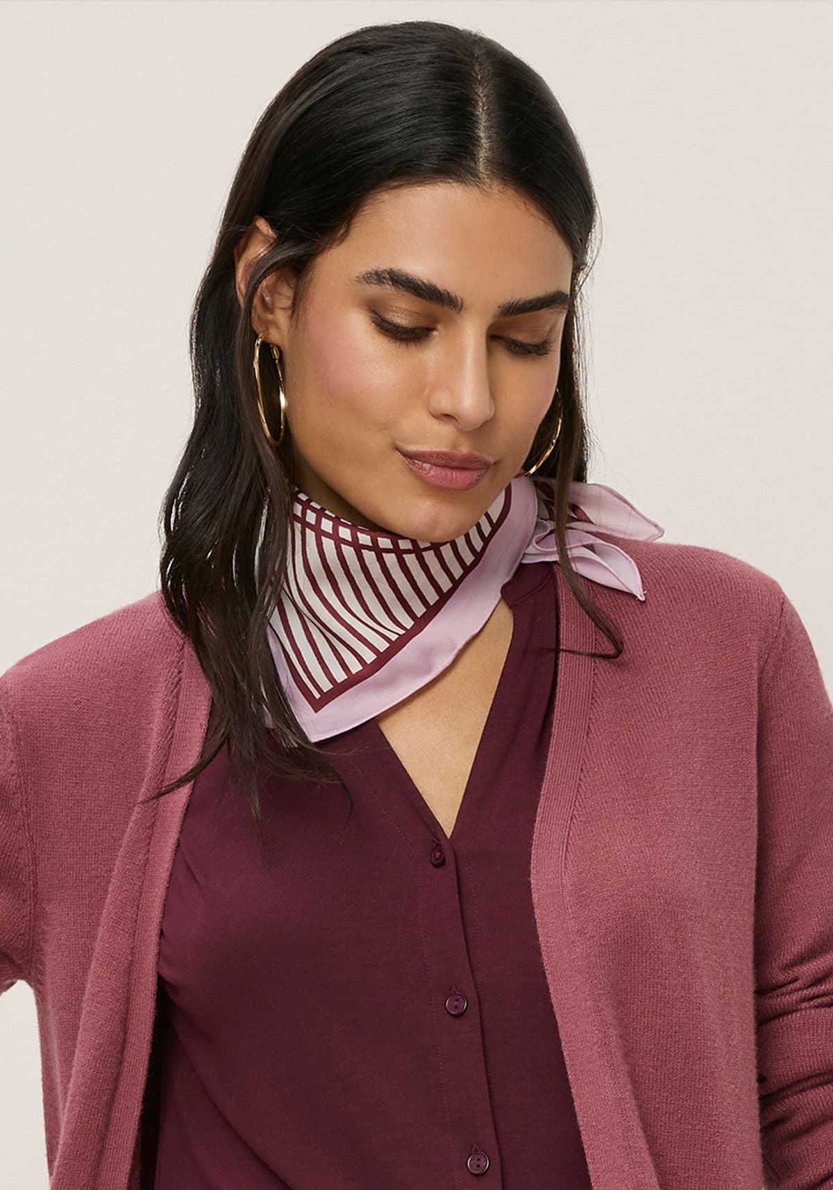 Nickituch LAURA SCOTT, Damen, braun (weiß, bordeaux), Satin, Polyester, bedruckt, gemustert, Modetücher, mit modischem Graphik-Design in Kreis-Optik