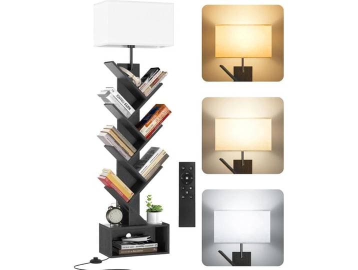 Étagère à livres bois 6 niveaux avec éclairage LED et télécommande - minuteur intégré - 143 x 37 x 20 cm - noir