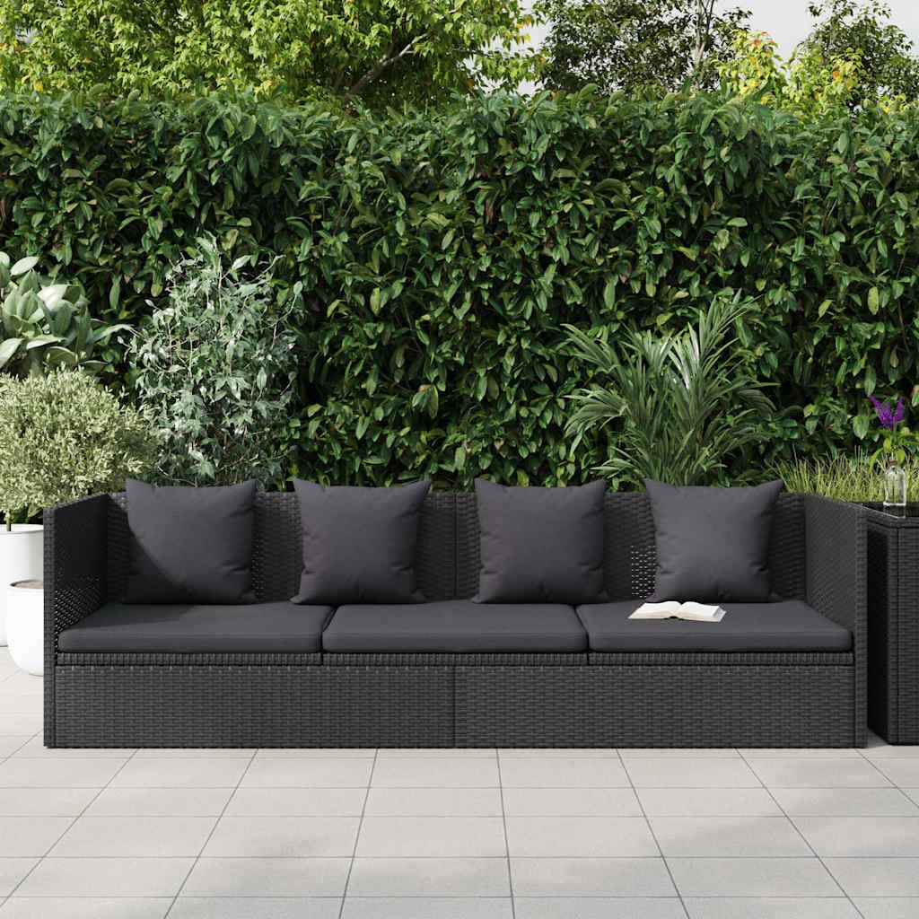 vidaXL Lit de jardin avec coussin et oreiller Résine tressée Noir