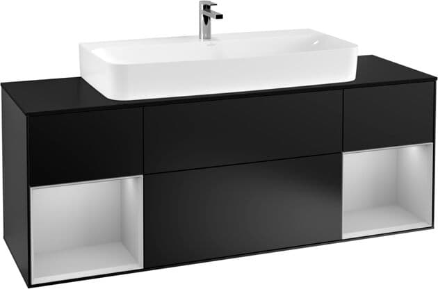 Villeroy und Boch Villeroy et Boch Finion Villeroy et Boch G212GJPD 160cm, plaque de finition noir mat, Emotion, étagères Laque gris clair mat, Laque noire mat