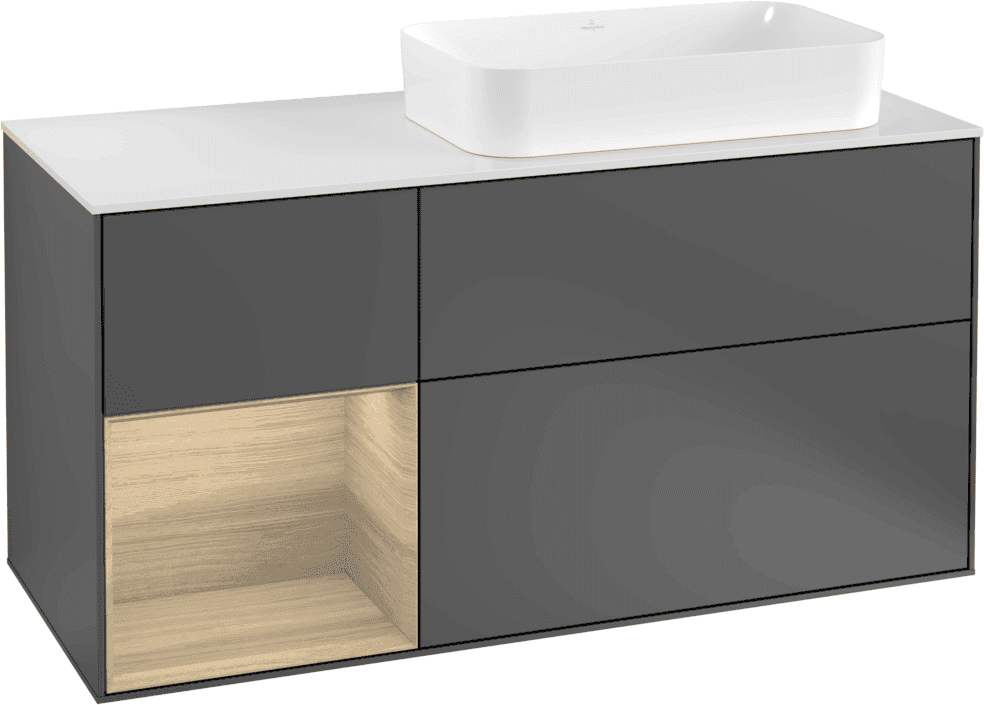 Villeroy und Boch Villeroy et Boch Finion Villeroy et Boch F271PCGK 120cm, plaque de finition blanc mat, étagère à gauche Oak Veneer , anthracite mat