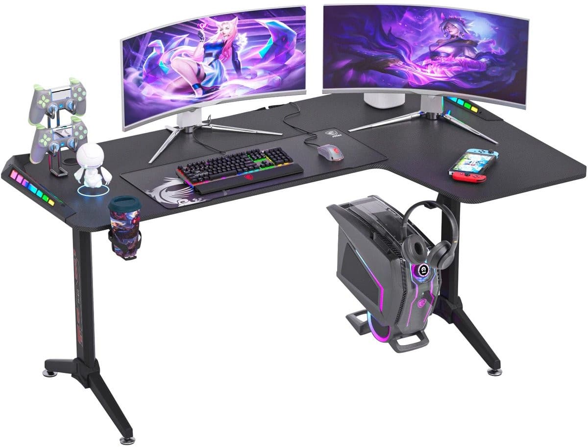L-vormig bureau voor laptop en gaming, zwart, Breedte: 152,4 cm