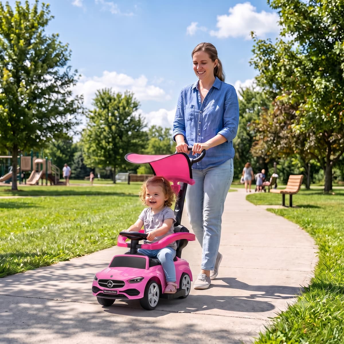 Aiyaplay Auto per bambini a spinta 3 in 1 Mercedes-Benz con sponde e clacson, 83x40x90 cm, Rosa   Aosom Italy