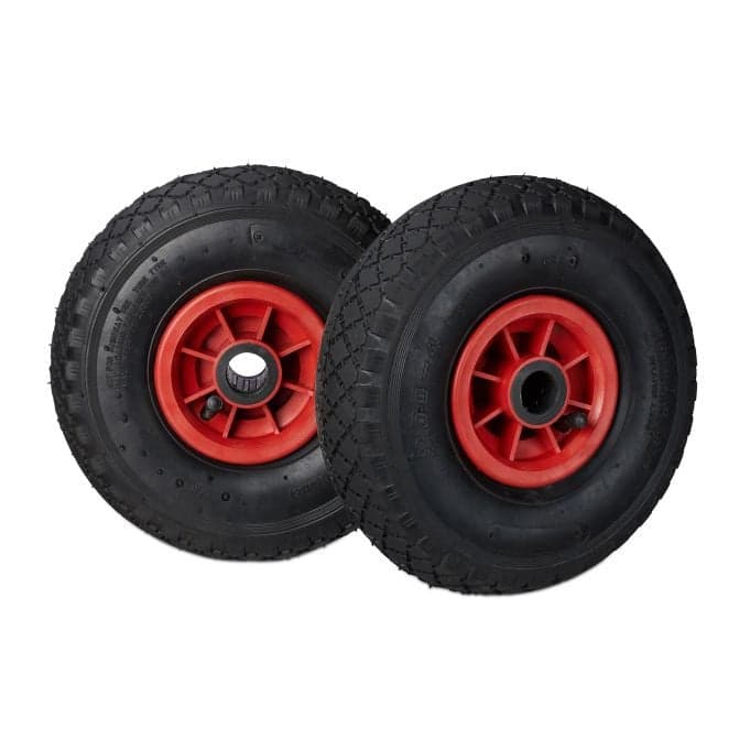 Relaxdays Set van 4 Steekwagenwielen 3.00-4 met Luchtband, Zwart-Rood