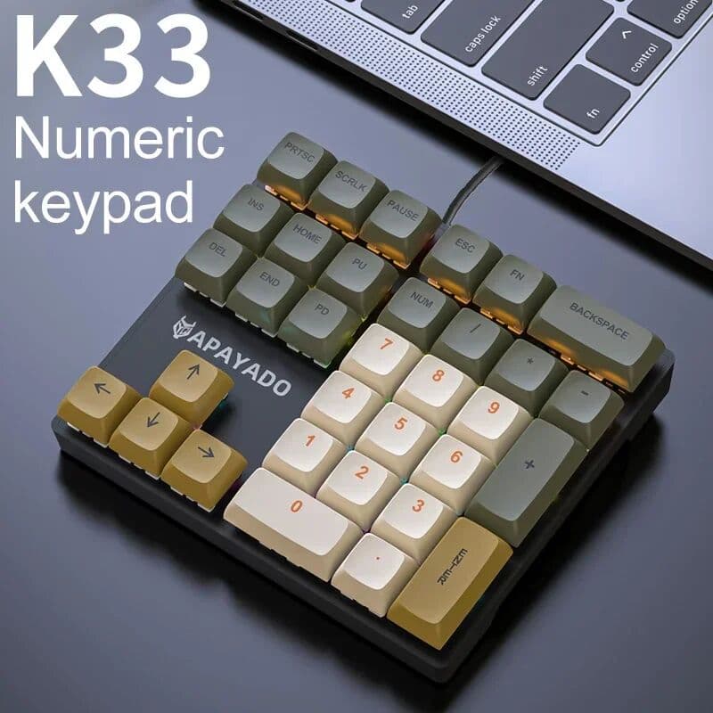 APAYADO K33 Wired Mechanical Numeric Keypad With Multi-color Lights  Suitable for Finance, Business, 33-Key Laptop Numeric Keyboard