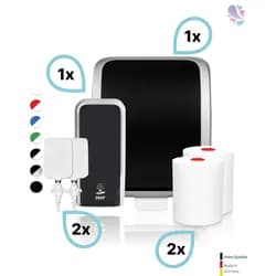 KOMPLETT-SET Waschraum: Handtuchrollenspender AUTOCUT + 2 TAD Handtuchrollen + Schaumseifenspender SENSOR + 2 Kartuschen
