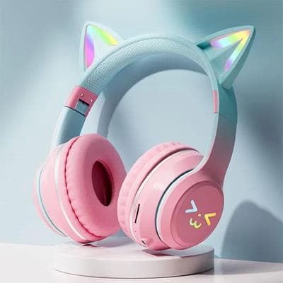 Inspired Finds RGB Cat Ear Wireless Gaming Headset With Bluetooth And Cable pink