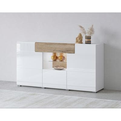 Sideboard OTTO HOME "Toledo,Breite 159cm,moderne Anrichte mit dekorative Fräsungen,grifflos", weiß (weiß matt, weiß hgl, san remo eiche), B:159cm H:83,5cm, Sideboards, Sideboard, Kommode viel Stauraum, Einlegeböden verstellbar,ohne Beleuchtung