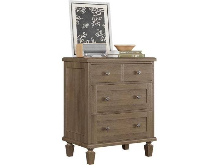Commode de chambre-Commode Vintage 4 tiroirs -en Bois Massif- Style Campagne- -Grand capacité-poignées sculptées-Clair Marron