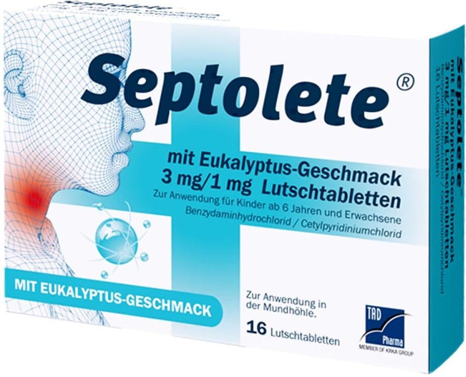 Septolete 3 mg/1 mg Lutschtabletten mit Eukalyptus-Geschmack