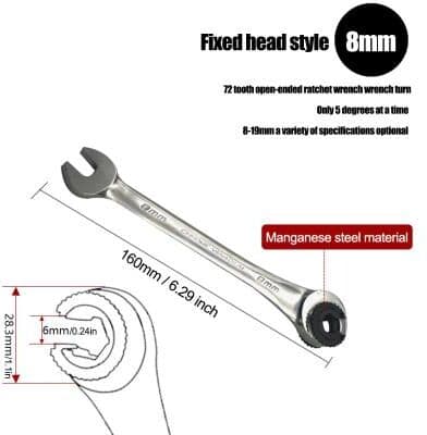 Uplift Treasures Ratcheting Combination Wrench Tool open 8mm