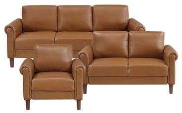 Fremont & Park Frances Faux Leather 3-Piece Living Room Set - Brown Finish Feet