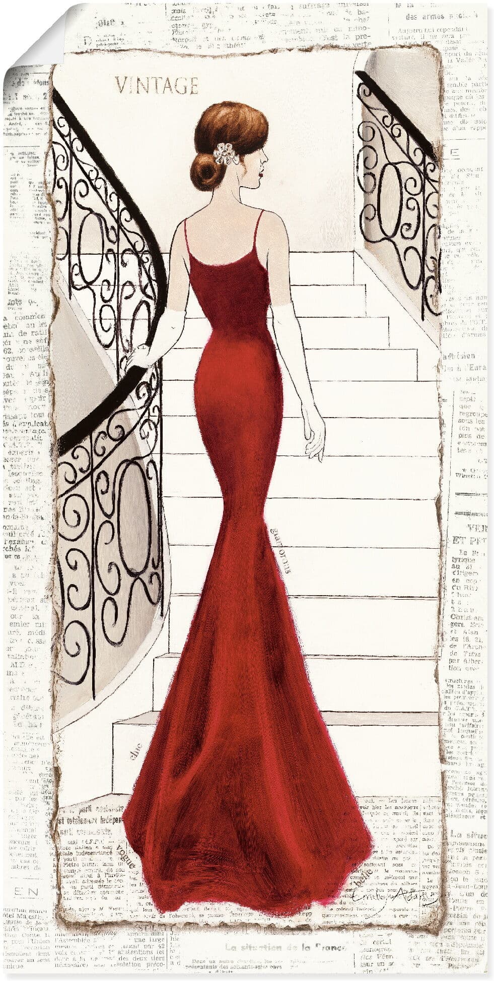 Wandbild ARTLAND "Die schöne in Rot", rot (farbe bild(er): rot), B:20cm H:40cm, Bilder, Wandbild, als Leinwandbild, Poster in verschied. Grössen farbe bild(er): rot B/H/T: 20cm x 40cm, Poster Frau Hochformat, 1 Stk.