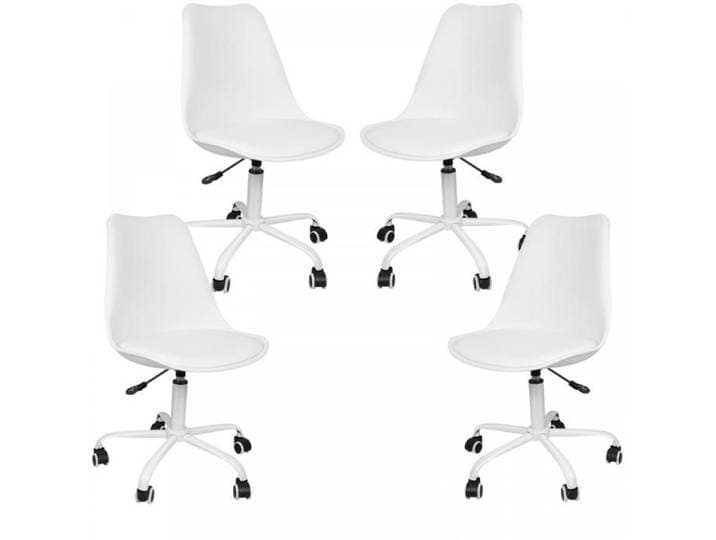 Lot de 4 Chaise de Bureau Moderne - Siège Rembourré à roulettes - Rotatif à 360° et Hauteur Réglable - 47x41x83-95 cm - Blanc