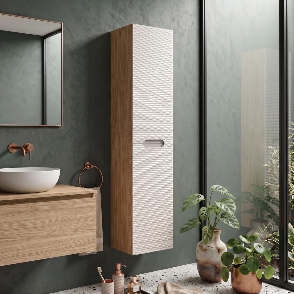 garneroarredamenti Colonna bagno sospesa 35x170h cm 2 ante beige rovere Swim