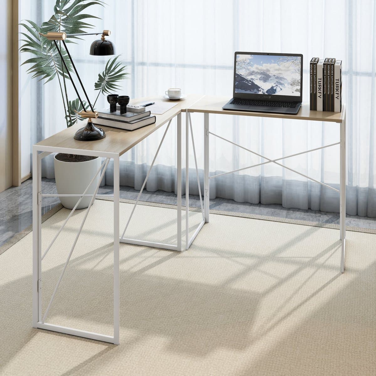 Modern L-vormig computerbureau voor pc en laptop, ideaal voor thuiswerken en studeren