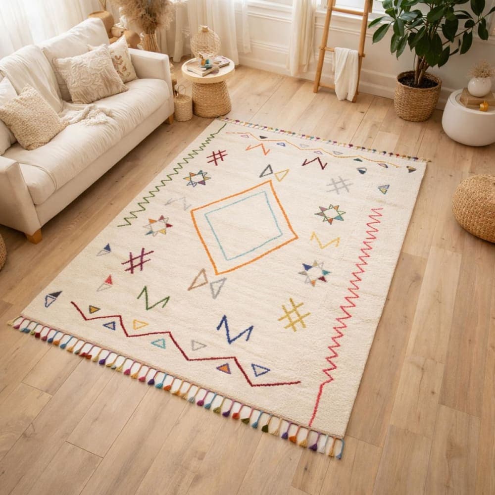 Un amour de tapis Alfombra bereber con motivos étnicos, crema 80x150