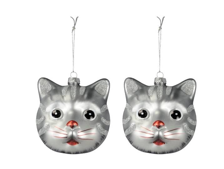 Dekohänger COCON Graue Katze, 2 Stück , silber (grau), B:8cm H:9cm T:10cm, Glas, Dekohänger, Dekohänger