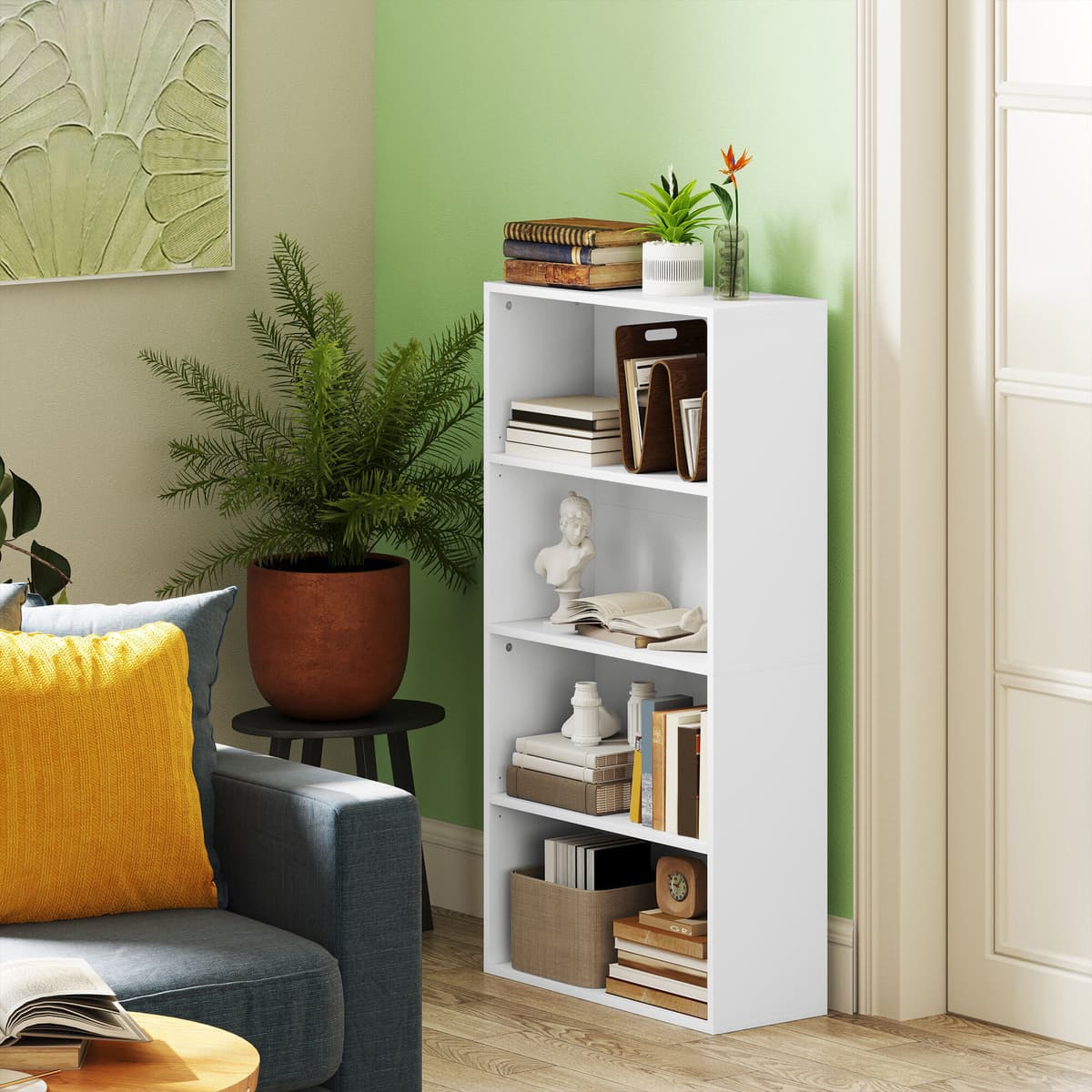 Altro Mobile Libreria A 4 Ripiani Con 2 Scaffali Flessibili, In Legno, 60x24x115.5 Cm, Bianco