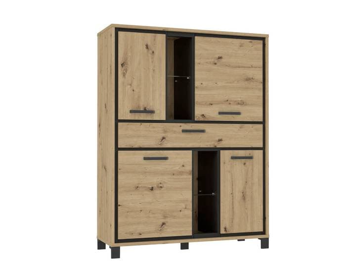 Livetastic Highboard, Schwarz, Eiche, Metall, Kunststoff, Glas, 10 Fächer, 1 Schublade(n) Schubladen, 120.4x161x41.5 cm, Beimöbel erhältlich, stehend, Wohnzimmer, Kommoden & Sideboards, Highboards