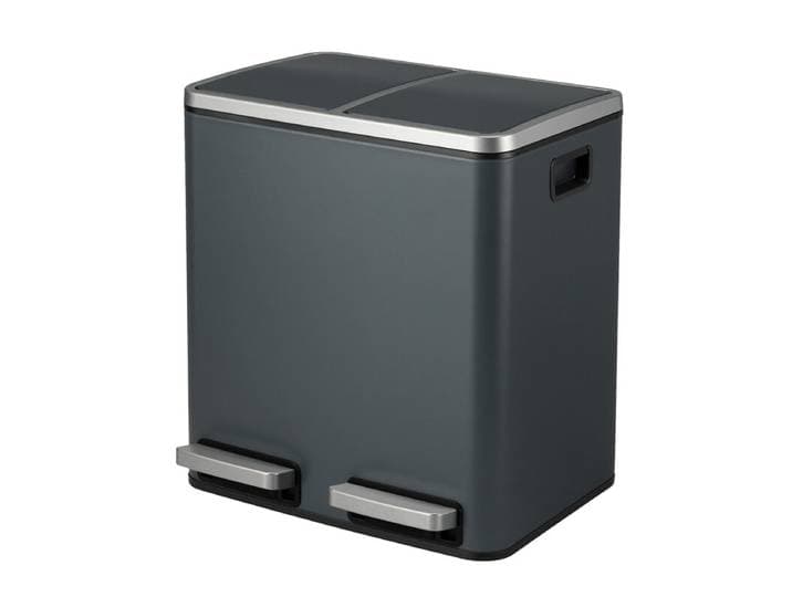 JOYFURNOS Prullenbak met Dubbel Compartiment en Voetpedaal, Afvalscheidingsbak met Softclose, Staal, voor Keuken of Thuis, Grijs