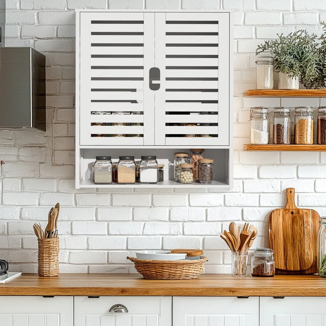 17 Stories Mijares Bamboo Wall Mounted Bathroom Cabinet 66.5cm H 59cm L White 20.5cm H X 59cm W X 66.5cm D