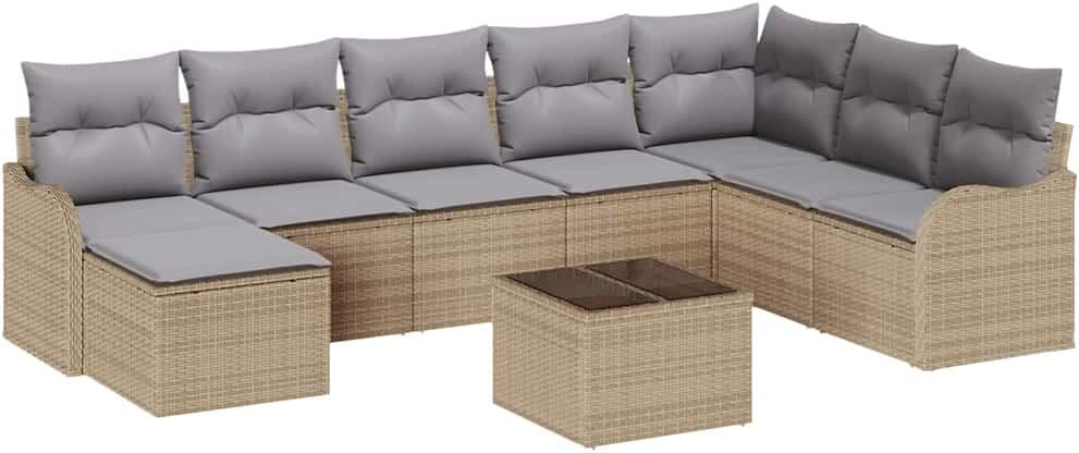 vidaXL Ensemble de canapé de jardin 9 pc Beige et Gris clair polyrotin
