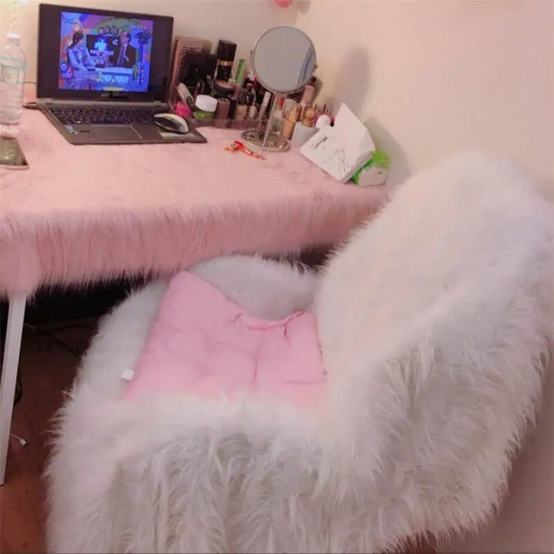NONE Plush Faux Fur Carpet Chair Cover Solid Color Seat Pad Long Pile Furry Sheepskin Rug Mat Elegant
