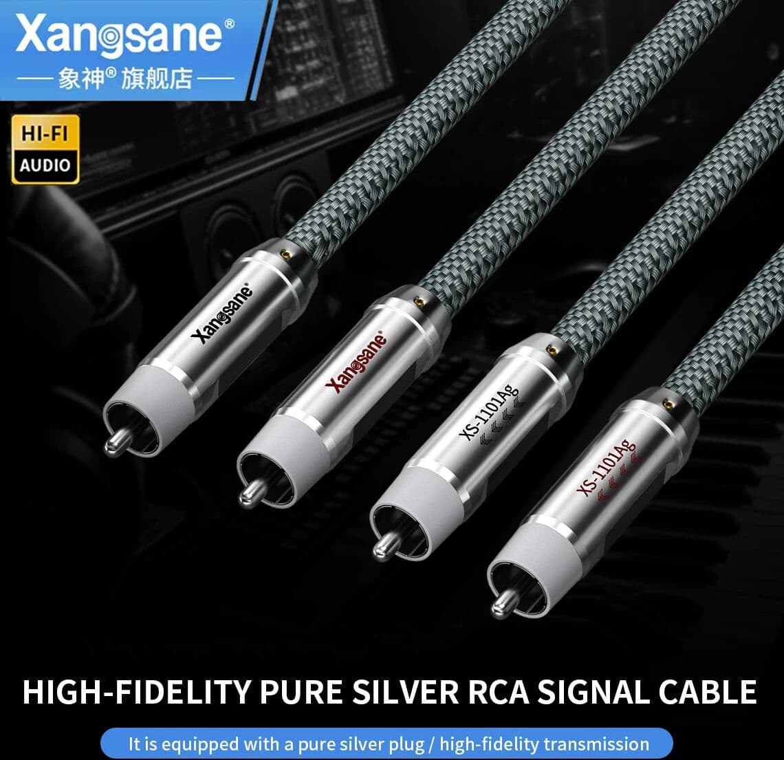 Xangsane XS-CYRCA 99.99%4N Pure Silver RCA Cable 4X0.2mm² Signal Cable Audio Cable Power Amplifier Speaker Decoder