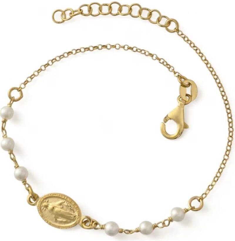 Minoplata Pulsera Nina Con La Virgen Milagrosa De Plata Chapada En Oro Talla Única Niña