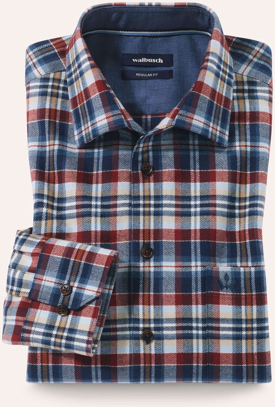 Walbusch Flanell-Hemd mit Relax-Kragen, Regular Fit#noch offen: Größenlauf, Farbe Blau, 47/48, extradickes Sturmtief-Flanell Relax-Kragen ohne Knopf Herren
