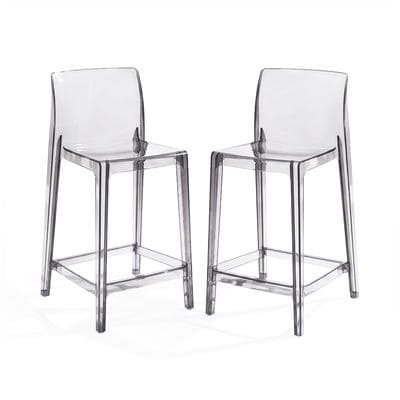 RATTATAN 2er-Set Barhocker aus transparentem Polycarbonat, Sitzhöhe 66 cm, modernes Design für Küche, Kücheninsel, Bars und Restaurants – Aura XL/Rauchgrau