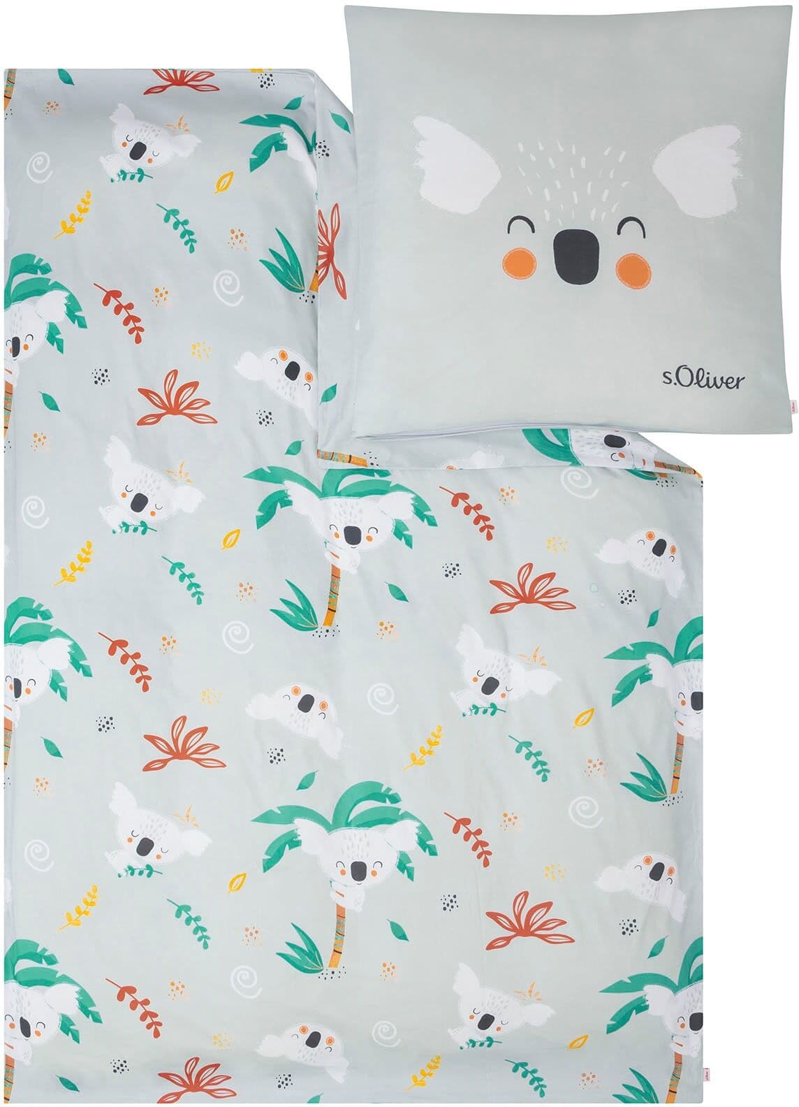 Kinderbettwäsche S.OLIVER "Satinbettwäsche s.Oliver Junior Koala", bunt (mehrfarbig), B/L: 135cm x 200cm, 1 Stk., 1 Stk., Mako-Satin, B/L: 80cm x 80cm, 2 Stk., Mako-Satin, Obermaterial: 100% Baumwolle, Bettwäsche, mit süßen Koalabären