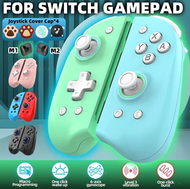 VILCORN Wireless Gaming Joy Controller for Switch OLED/Lite RGB Joystick Gamepad for Switch (L+R) with Hall Joystick Caps 6-axis Macro