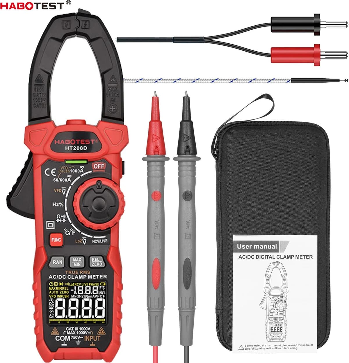 cretrust HABOTEST HT208D Digital Clamp Meter AC/DC True RMS Multimeter Automatic Range Tester Current Clamp Meter for Electrical Testing