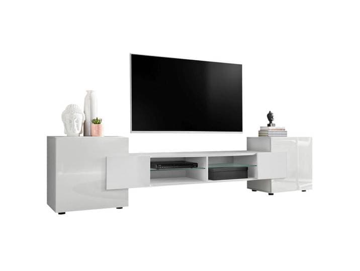 Komodee Lowboard Merano Weiß, Weiß, Weiß, Weiß, 4 Fächer, Rechteckig, 230x52.5x35 cm, Wohnzimmer, TV Möbel, Lowboards, Lowboards stehend