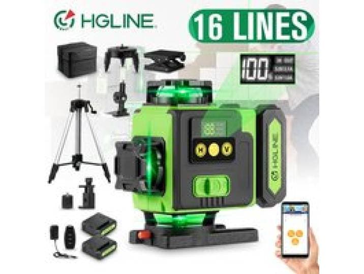 HGLINE 16 lijnen 4D laserwaterpas APP afstandsbediening Oplaadbaar Zelfnivellerend 360 groene lijn waterpas 6000mAh Grote Li-ion batterij