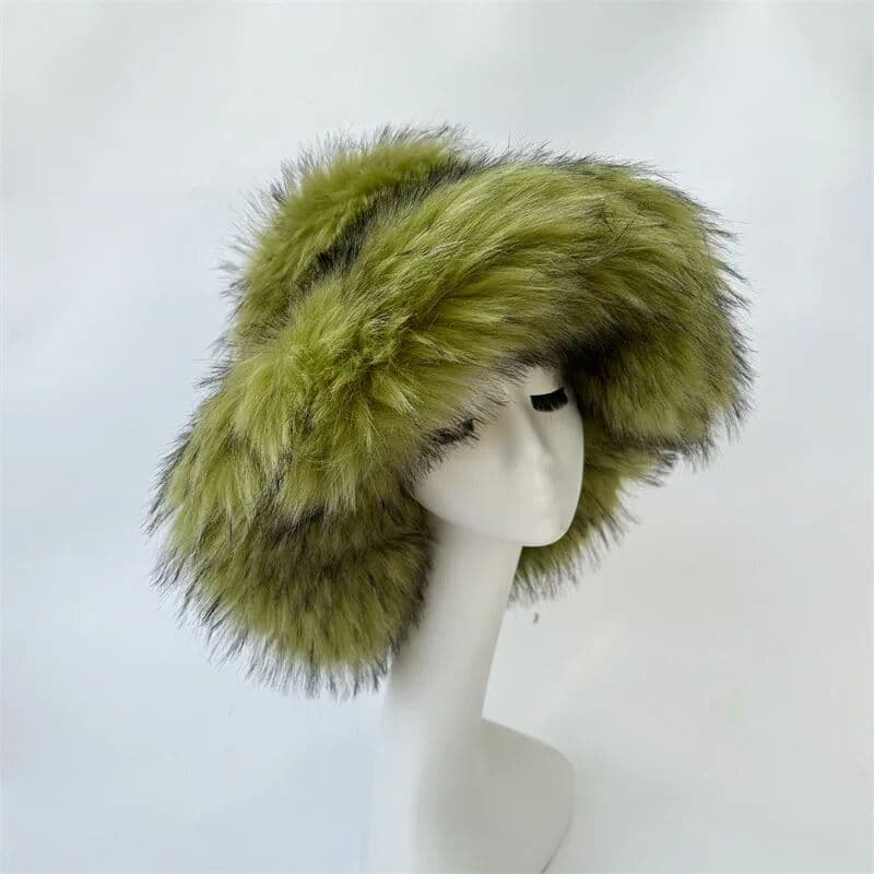 NONE Winter Warm Faux Fur Bucket Hats For Women Girl Big Faux Fur Fluffy Luxury Plush Fisherman Caps Fashion Outdoor Ski Hat
