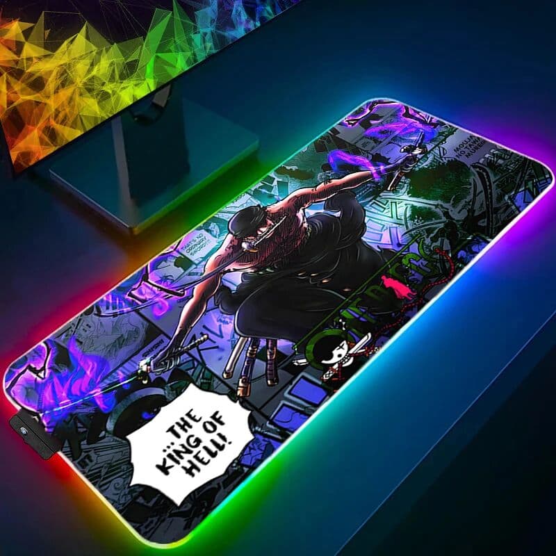 Bandai RGB Mouse Pad one piece Zoro 90x40cm Professional E-sports gamers speed Gaming Rubber keyboard Backlight LED desk mat mousepad
