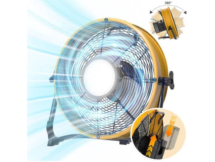 Ventilateur sur pied sans fil de 12 pouces alimenté par batterie, compatible avec les batteries Dewalt, portable pour chantier, avec lumière LED et vitesse variable en continu