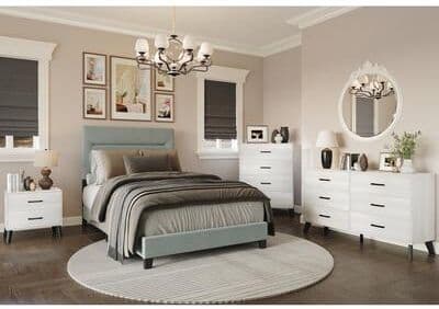 CraftPorch 4-pieces Contemporary Light Blue Twin Size Bed with Light Grey Furniture Bedroom Set