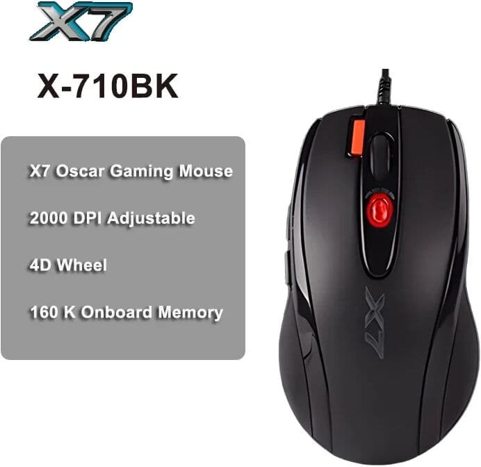 A4TECH X7 X-710BK Oscar Gaming Mouse,2000DPI,1000HZ,4D Wheel,160K Onboard Memory,Oscar Mouse Editor,Driver Free