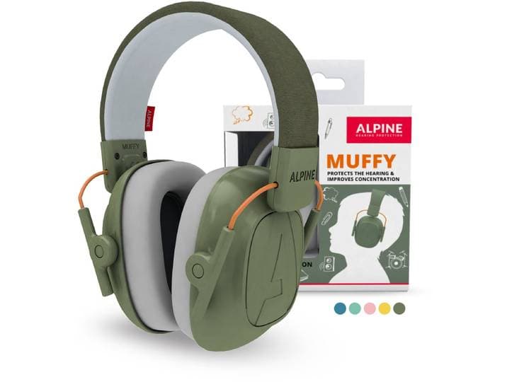 Alpine Muffy Kids Gehoorbescherming Kinderen 25 dB (5–16 Jaar) - Verstelbare Oorkappen voor Focus\, School & Evenementen - Comfortabele & Opvouwbare Oorbeschermers - Groen