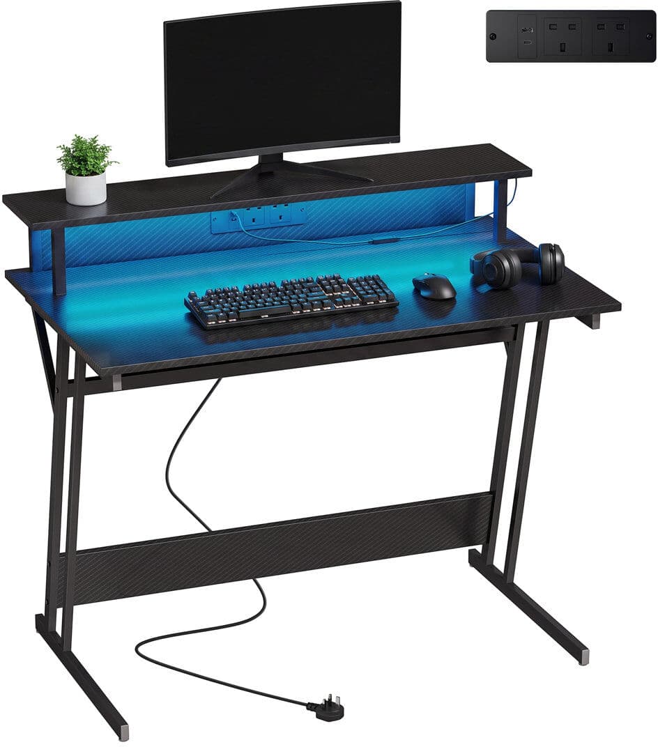 Metro Steel Computer Desk with Built-In Electrical Outlet Black 88.5cm H X 100cm W X 60cm D