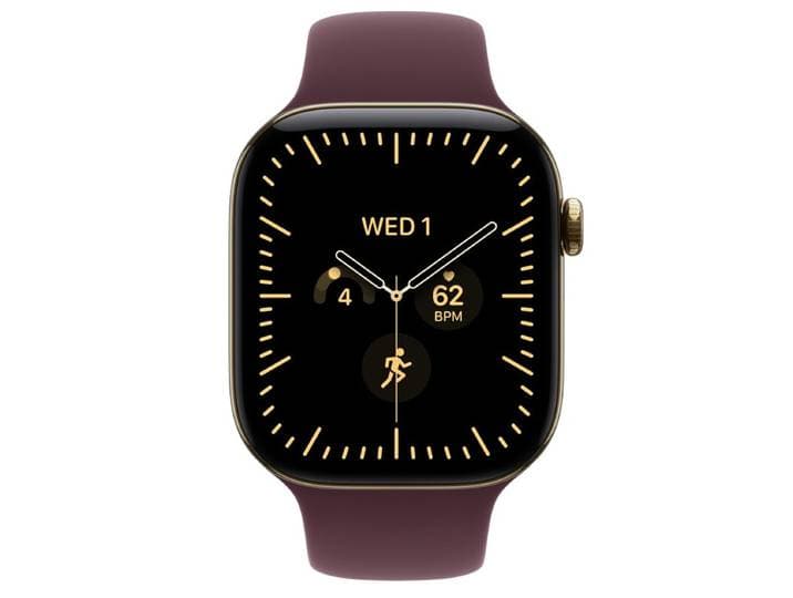 Apple Watch Series 12 GPS + Cellular 46 mm Boîtier en Titane Or Éclatant avec Bracelet Sport Bordeaux - M/L